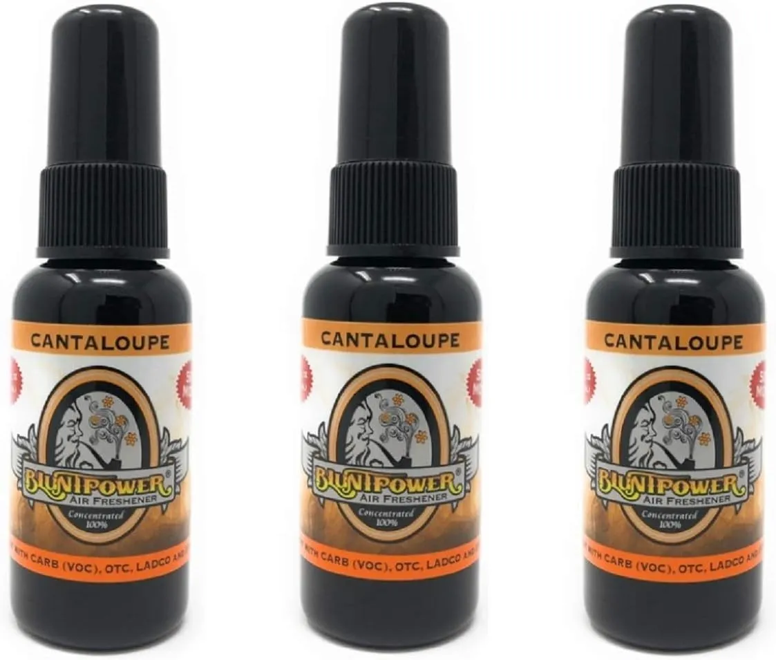 BluntPower (Cantaloupe, 3 Pack) Concentrated Air Freshener - Premium Oil Based Air Freshener Spray For Home and Car - Long-Lasting Bathroom Spray, Car Freshener, & Odor Eliminator Spray
