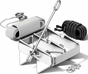 Boat Anchor Kit - Anchor with Dacromet Coating, Box Anchors for 25' Boats, Includes 100 ft 3/8" Anchor Nylon Rope, Suitable for Various Small Boats