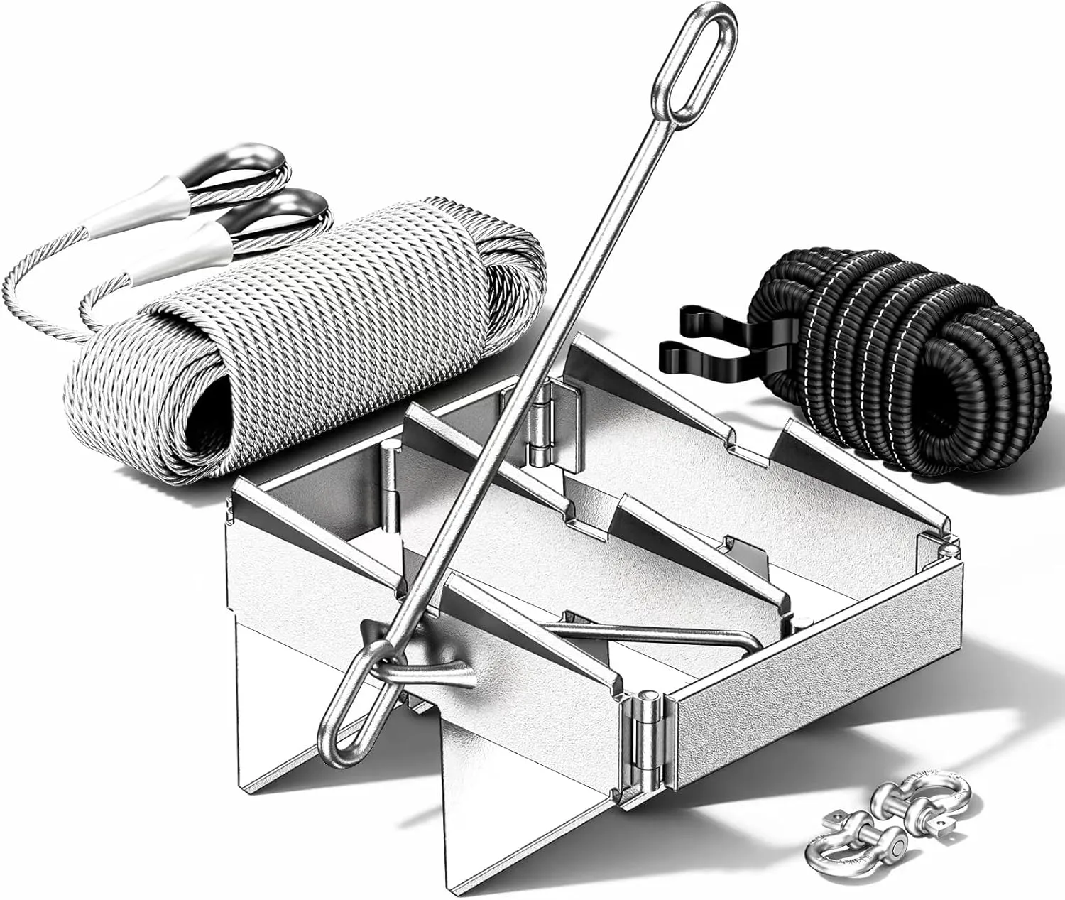 Boat Anchor Kit - Anchor with Dacromet Coating, Box Anchors for 25' Boats, Includes 100 ft 3/8" Anchor Nylon Rope, Suitable for Various Small Boats