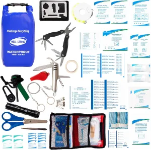 Boat First Aid Kit with Survival Tools, 123pcs Waterproof Emergency Marine Kit with Buckles, Compact Boat Safety Accessories for Fishing Kayaking Boating Camping Rafting Beach Blue