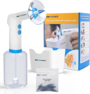 BOCOOLIFE Electric Ear Wax Removal Kit – Water Flushing Irrigation System Ears Flush Cleaner Powered with 4 Pressure Settings, Safe & Effective Ear Cleaning for Adults, Includes 5 Tips & Ear Basin