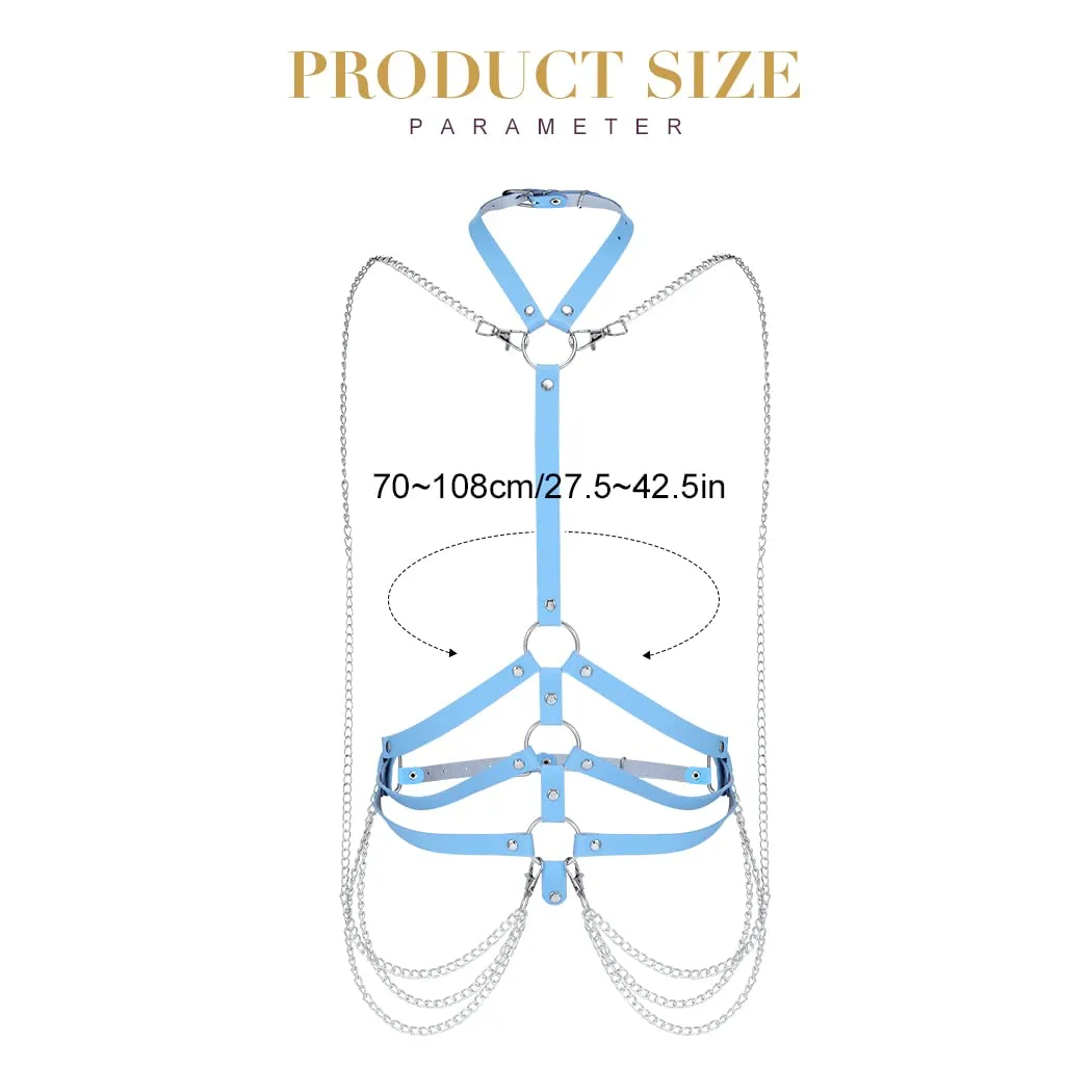 BODIY Fashion Harness Belt Plus Size Harness Waist Belts Punk Leather Body Harness for Women (Blue)