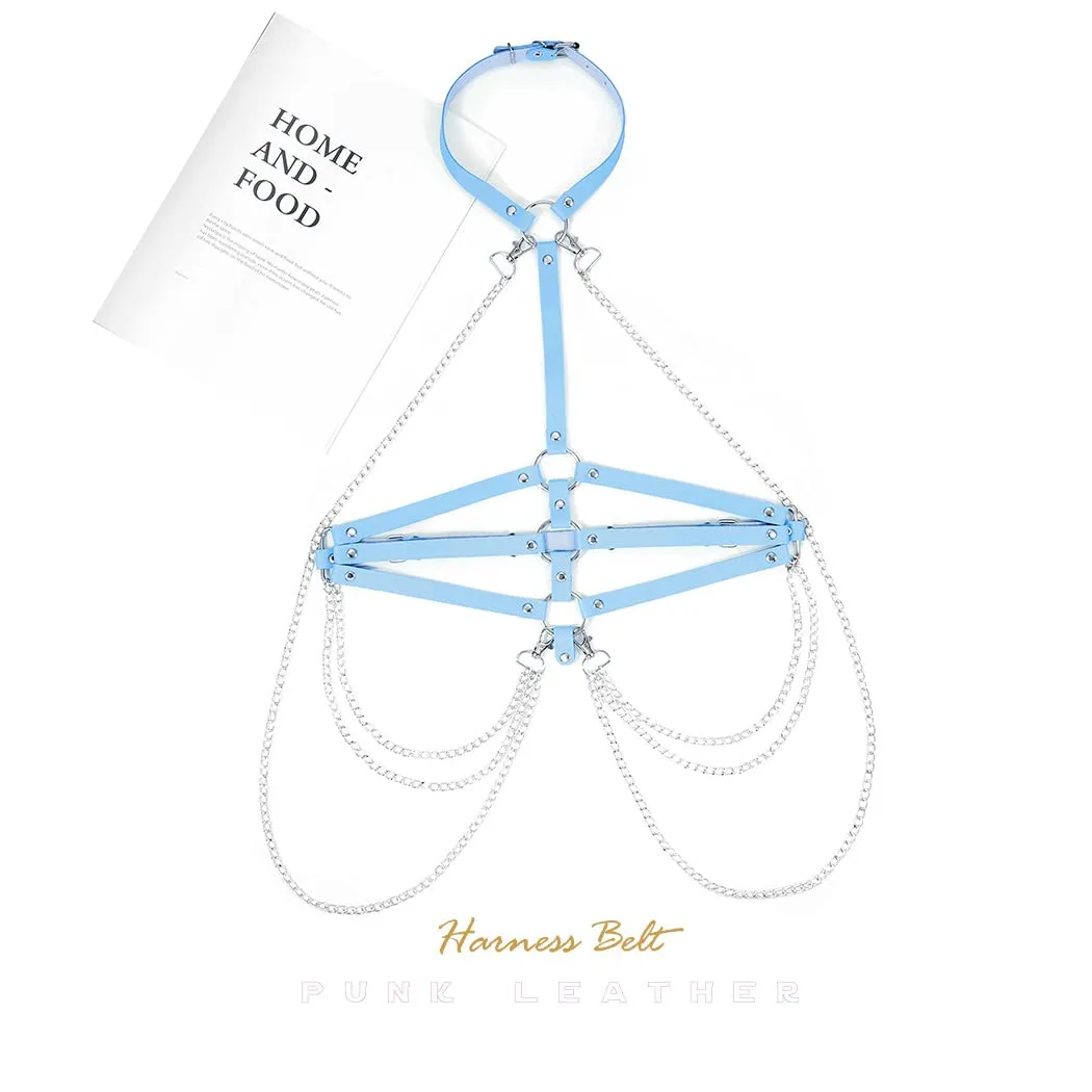 BODIY Fashion Harness Belt Plus Size Harness Waist Belts Punk Leather Body Harness for Women (Blue)