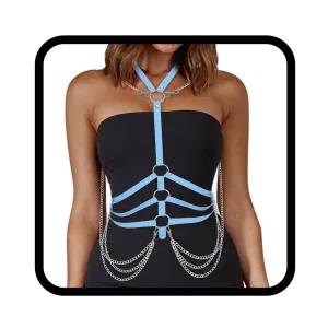 BODIY Fashion Harness Belt Plus Size Harness Waist Belts Punk Leather Body Harness for Women (Blue)