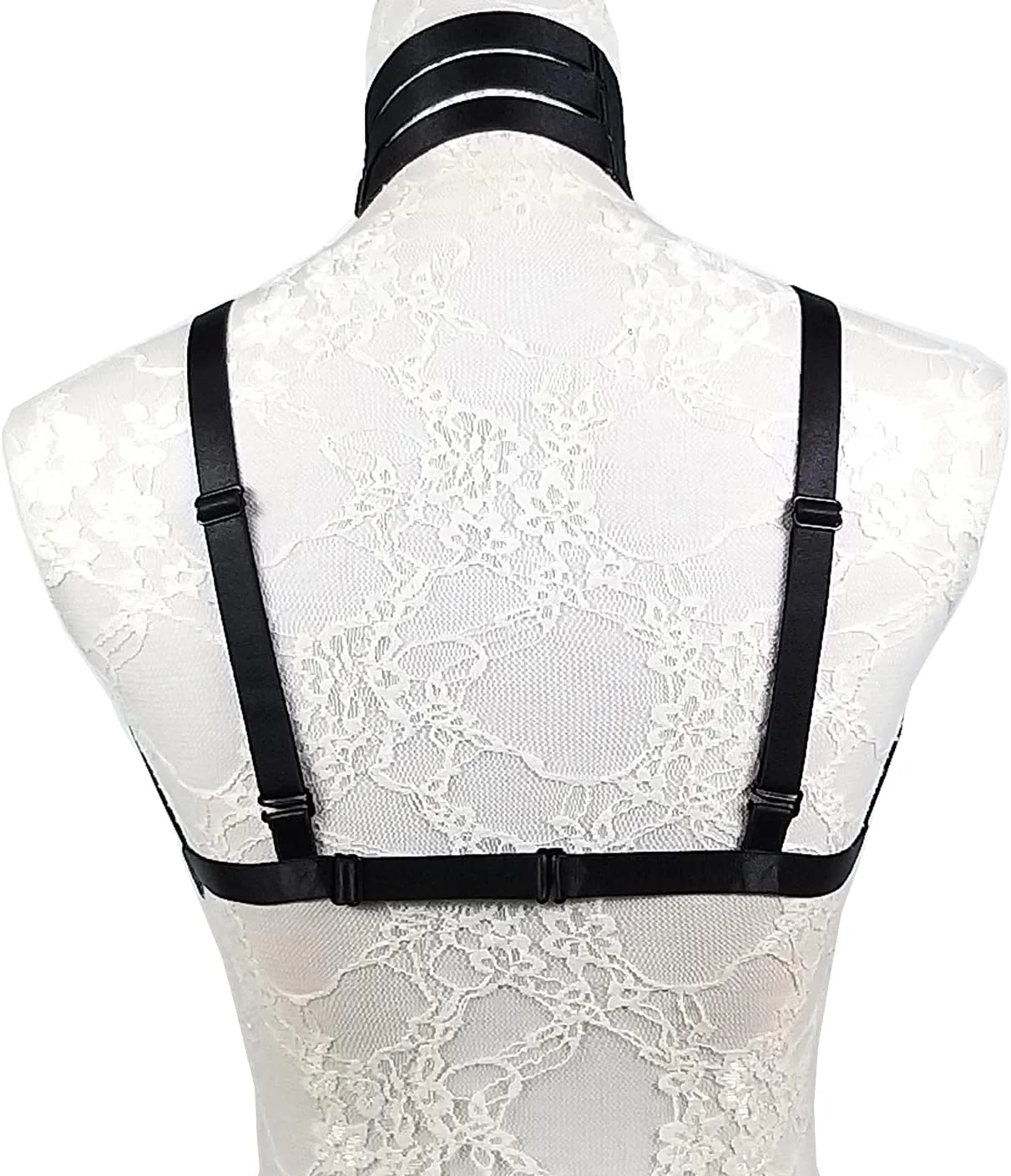 Body Harness Bra for Women Sexy Cupless Bra with Choker Pentagra Caged Bra Punk Gothic Style Strappy Lingerie