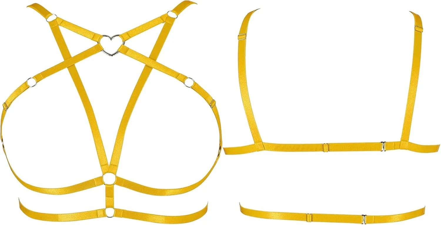 Body Harness Plus Size Pentagram Heart-Shaped Tops Full Cage Hollow Out Bra Women Punk Goth Festival Rave Clothing