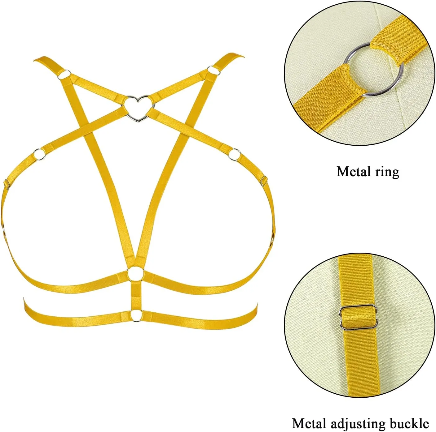 Body Harness Plus Size Pentagram Heart-Shaped Tops Full Cage Hollow Out Bra Women Punk Goth Festival Rave Clothing