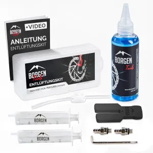 Borgen Bike Brake Bleed Kit for Magura Hydraulic Disc Brakes I Bicycle Bleed Kit with 100ml (3.4oz) Hydraulic System Mineral Oil - Made in Germany. Step by Step Instructions and Video Manual