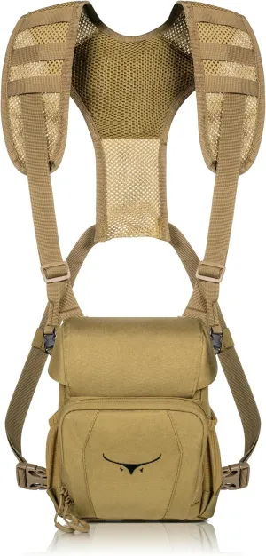 Boundless Performance Binocular Harness Chest Pack - Our Bino harness case is great for hunting, hiking, and shooting - Straps secure your binoculars - holds rangefinders, bullets, gear - Coyote