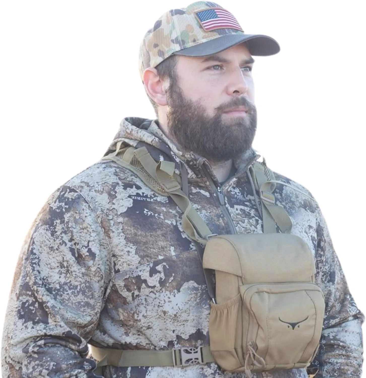 Boundless Performance Binocular Harness Chest Pack - Our Bino harness case is great for hunting, hiking, and shooting - Straps secure your binoculars - holds rangefinders, bullets, gear - Coyote