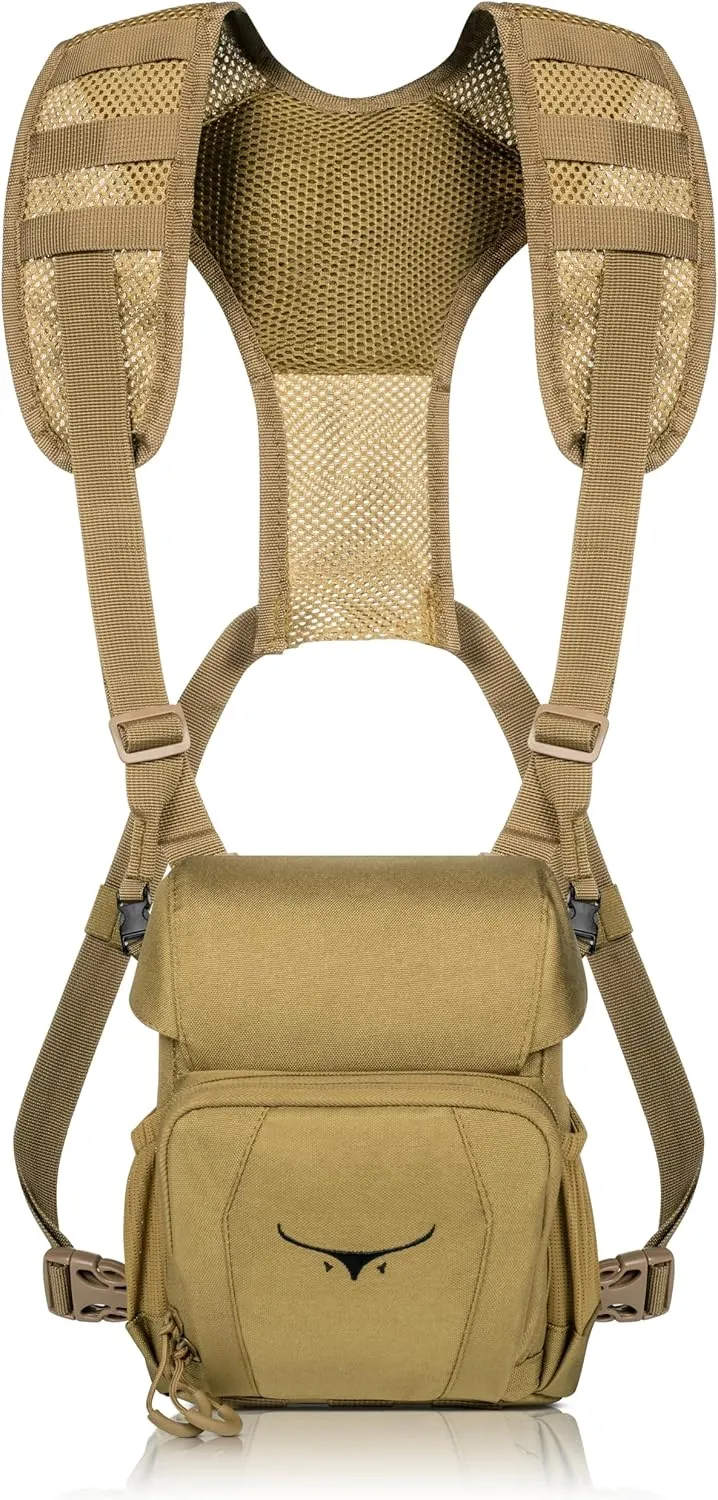 Boundless Performance Binocular Harness Chest Pack - Our Bino harness case is great for hunting, hiking, and shooting - Straps secure your binoculars - holds rangefinders, bullets, gear - Coyote