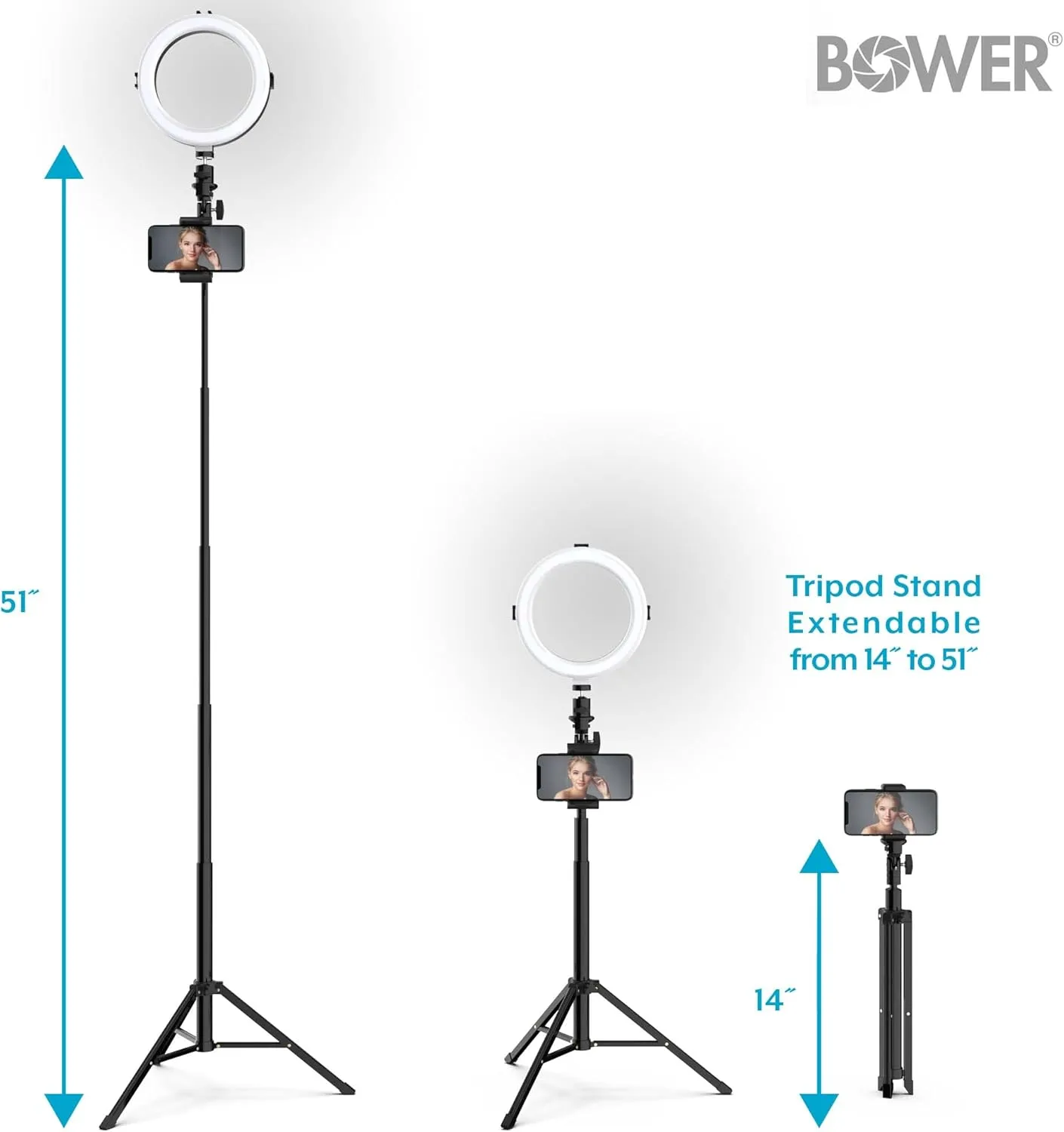 Bower 8" Selfie Ring Light Studio with Adjustable Tripod and Phone Holder – Professional Photo and Video Lighting Kit for Vlogging, Streaming, and Social Media Content Creation