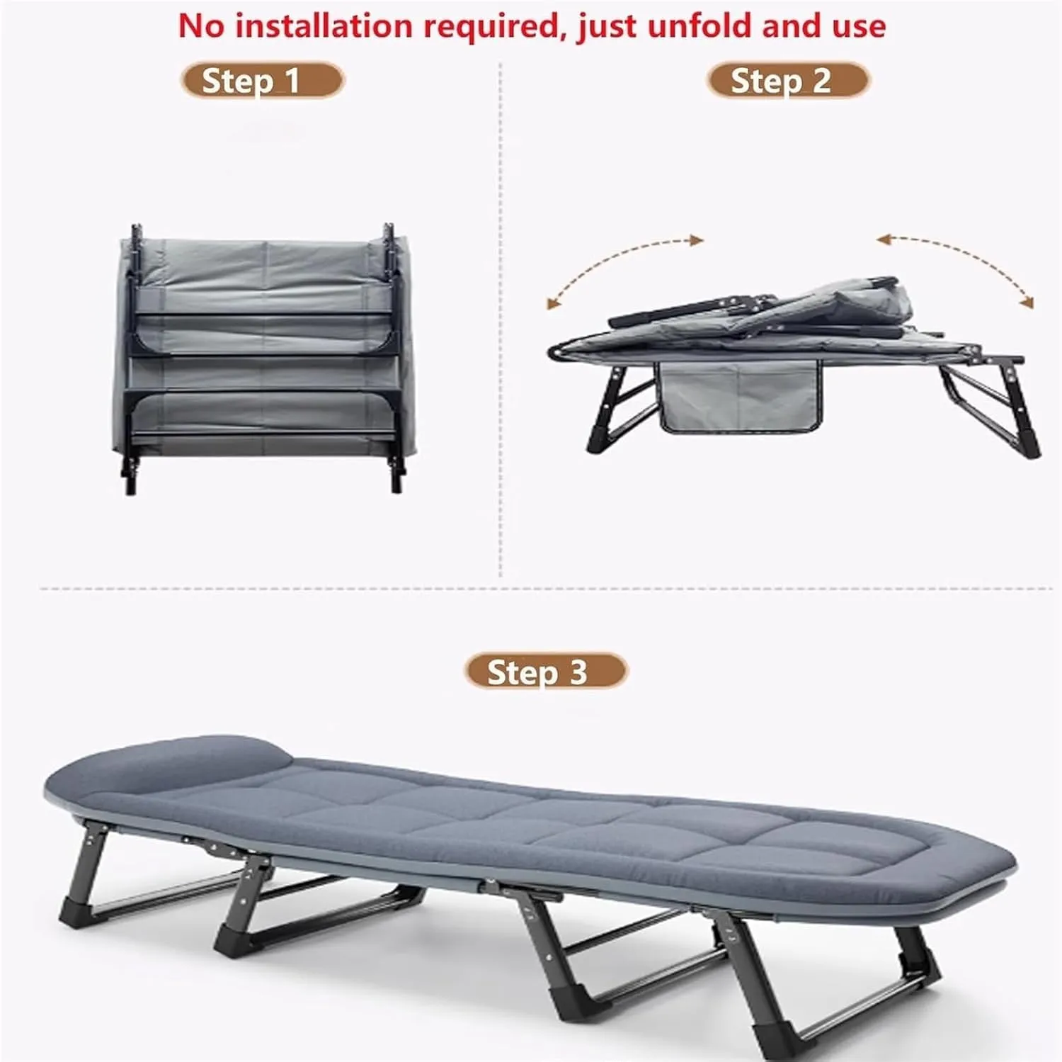 Breathable Cotton Linen Camping Cot, Portable Folding Bed for Adults, 6-Position Folding Chaise Lounge Chair, Outdoor Tent Cot
