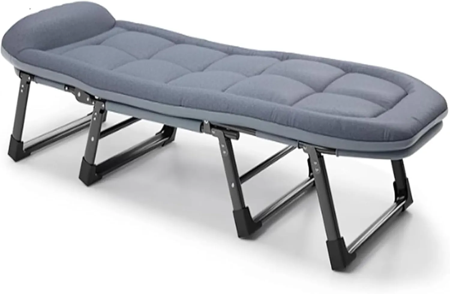 Breathable Cotton Linen Camping Cot, Portable Folding Bed for Adults, 6-Position Folding Chaise Lounge Chair, Outdoor Tent Cot