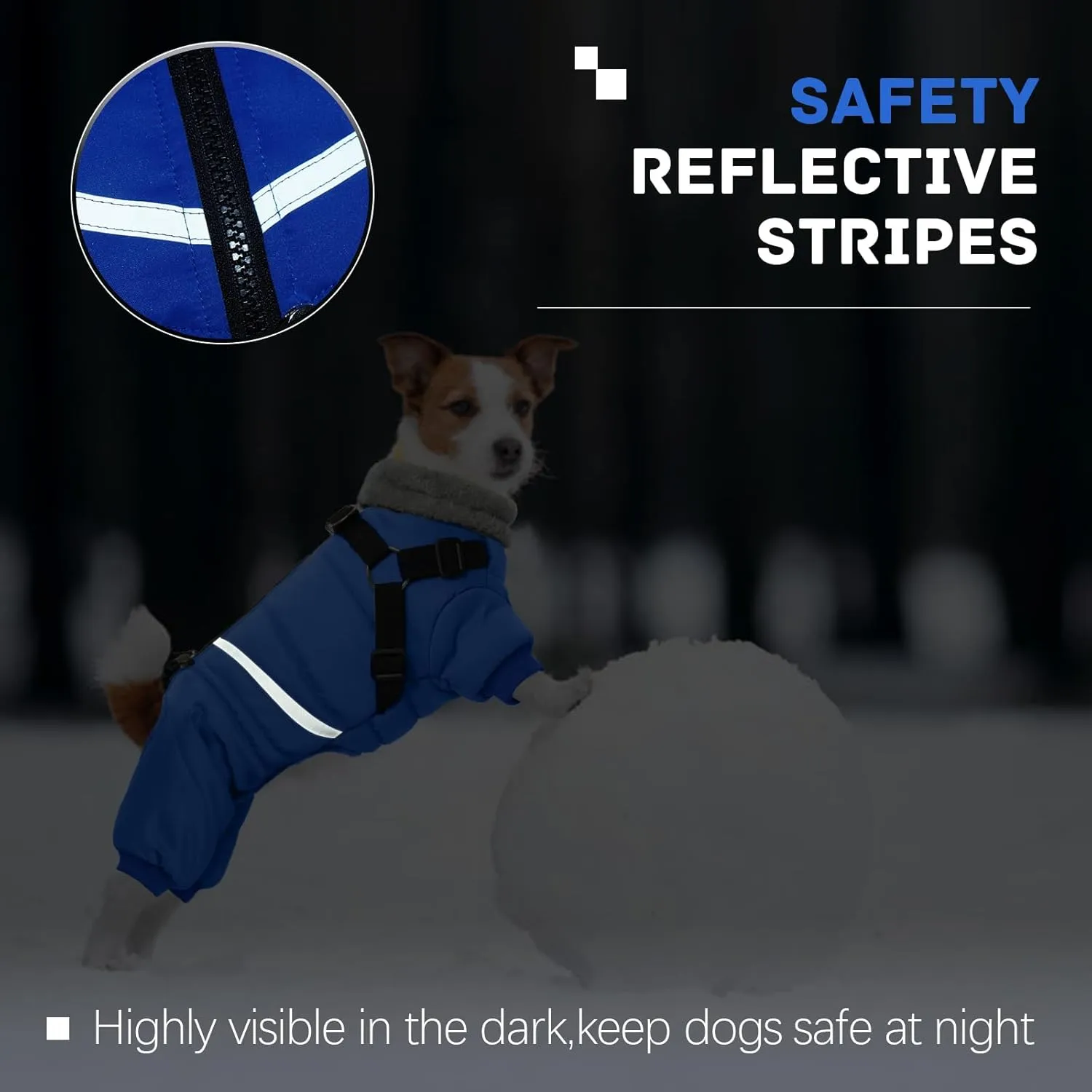 BRKURLEG Blue Dog Winter Coat, Cozy Winter Dog Jackets, Dog Coat with Harness, Onesie Body Warm Dog Christmas Coats, Pet Reflective Windproof Warm Cold Weather Jacket, Dog Four-Legged Puffer Coat L