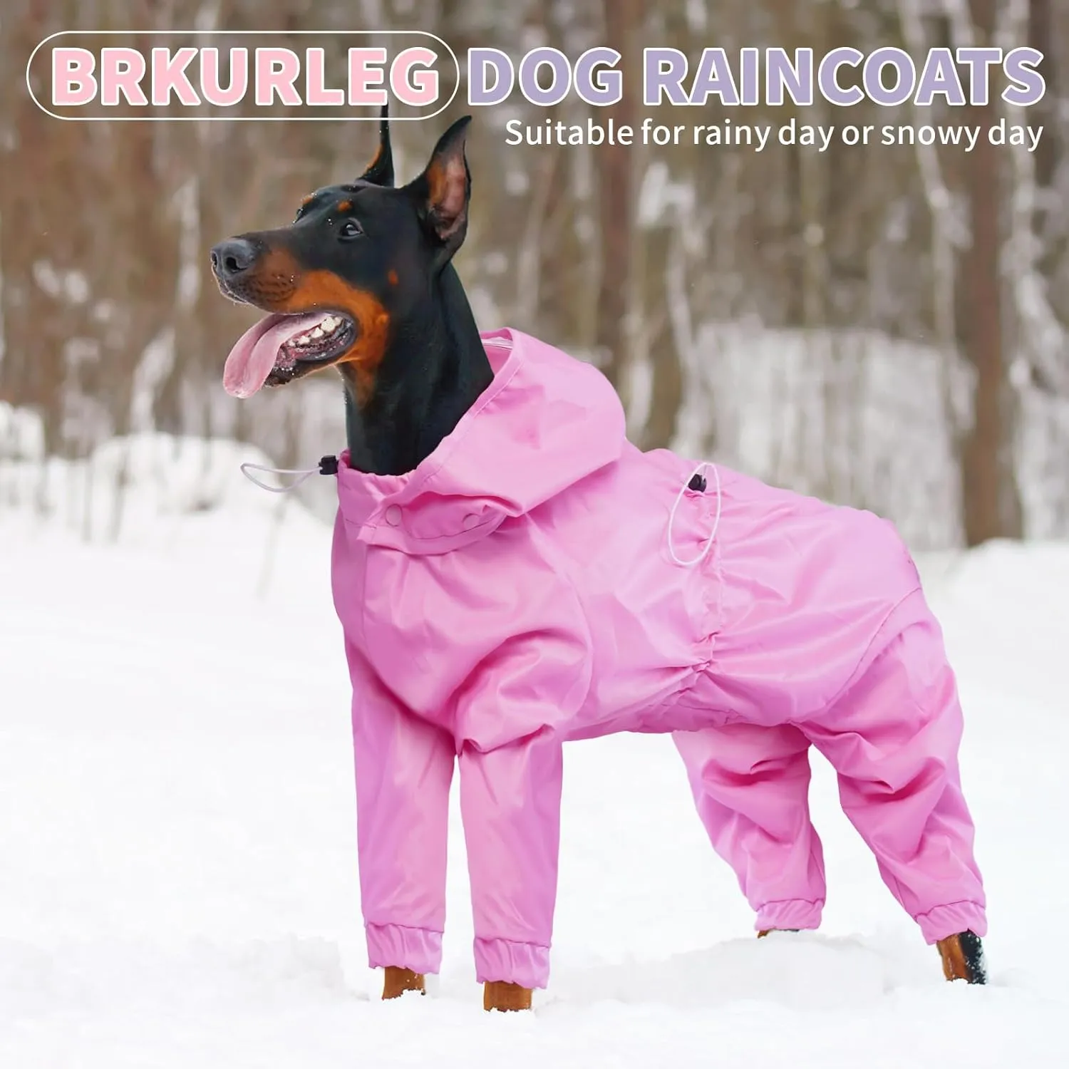 BRKURLEG Dog Raincoat, 4 Legs Dog Rain Jacket for Medium Dogs, Pet Waterproof Rainproof Jacket with Leash Hole Reflective Pet Poncho Boy Girl, Lightweight Waterproof Jackets, Pink XL