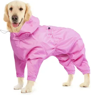 BRKURLEG Dog Raincoat, 4 Legs Dog Rain Jacket for Medium Dogs, Pet Waterproof Rainproof Jacket with Leash Hole Reflective Pet Poncho Boy Girl, Lightweight Waterproof Jackets, Pink XL