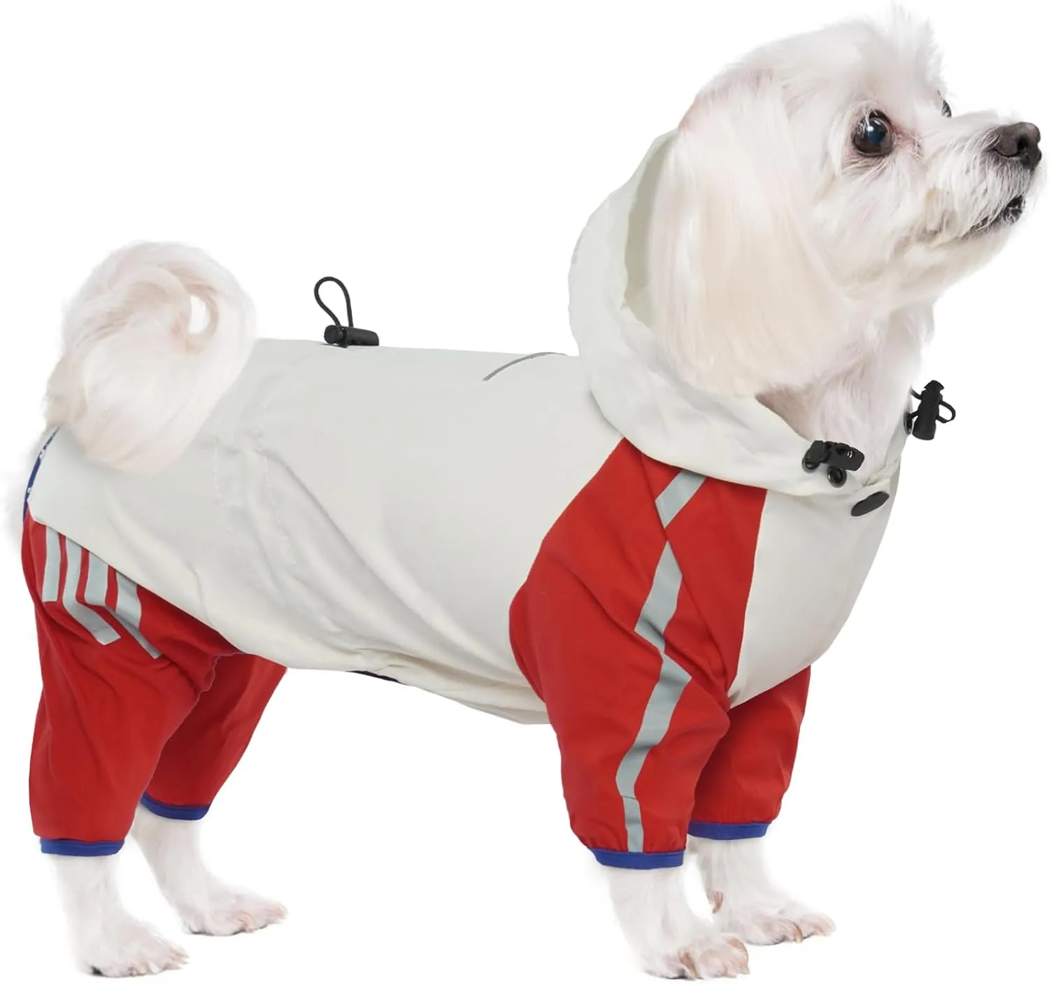 BRKURLEG Dog Raincoat Reflective Pet Poncho for Small Dogs Boy Girl, Pet Waterproof Rainproof Jacket with Leash Hole, 4 Legs Dog Rain Jacket, Lightweight Waterproof Jacket, Red XL