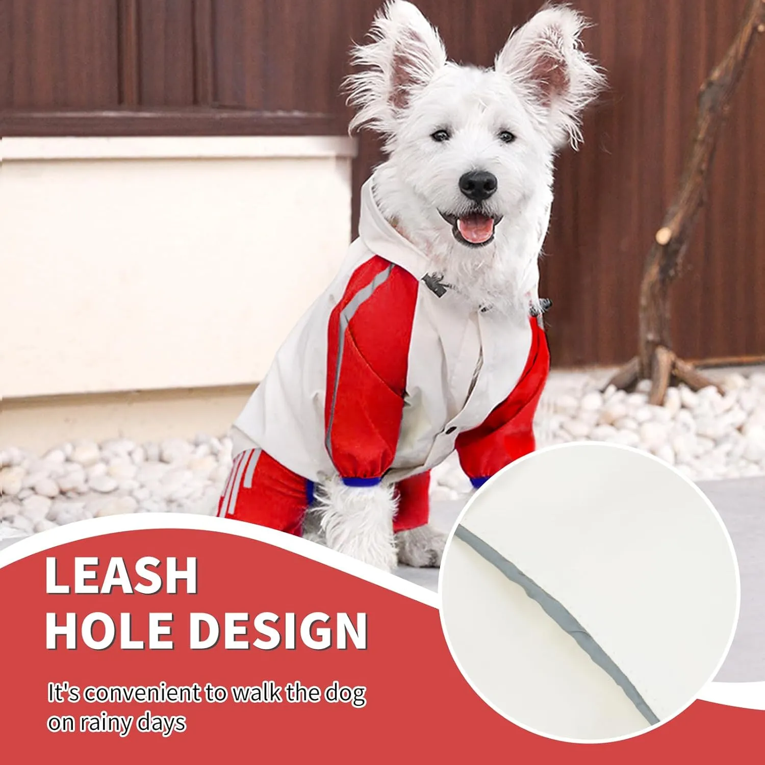 BRKURLEG Dog Raincoat Reflective Pet Poncho for Small Dogs Boy Girl, Pet Waterproof Rainproof Jacket with Leash Hole, 4 Legs Dog Rain Jacket, Lightweight Waterproof Jacket, Red XL