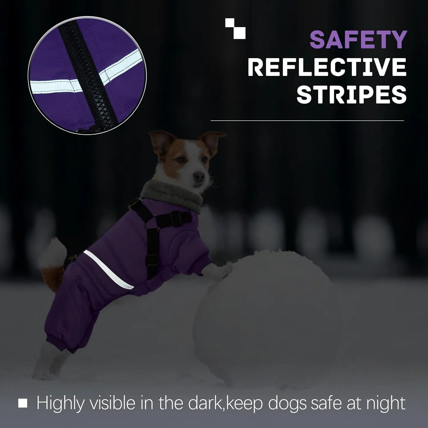 BRKURLEG Purple Dog Coat, Dog Winter Jacket with Harness, Dog Onesie Body Warm Jackets, Pet Windproof Warm Cold Weather Coats, Reflective Waterproof Cold Weather Doggy Cozy Jacket Hiking L