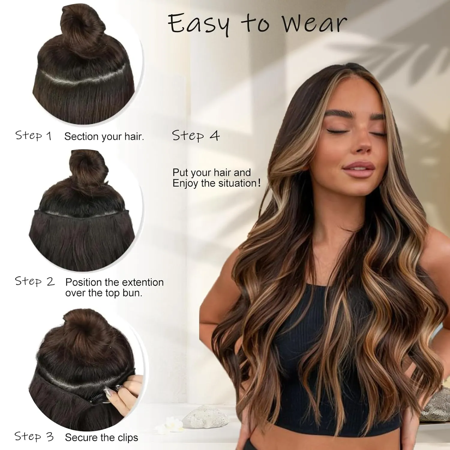 Brown with Chestnut Highlight Halo Hair Extensions Invisible Wire long Wavy Synthetic Hairpiece with 4 Secure Clips for Women 20 Inch Clip in Hair Extensions