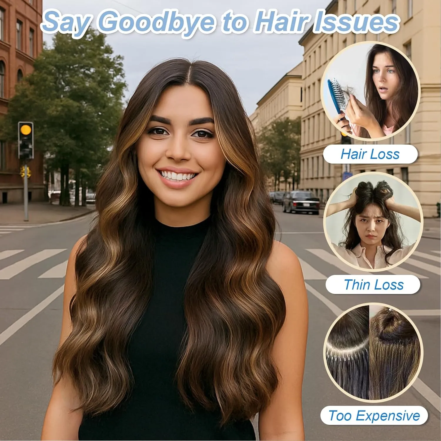 Brown with Chestnut Highlight Halo Hair Extensions Invisible Wire long Wavy Synthetic Hairpiece with 4 Secure Clips for Women 20 Inch Clip in Hair Extensions