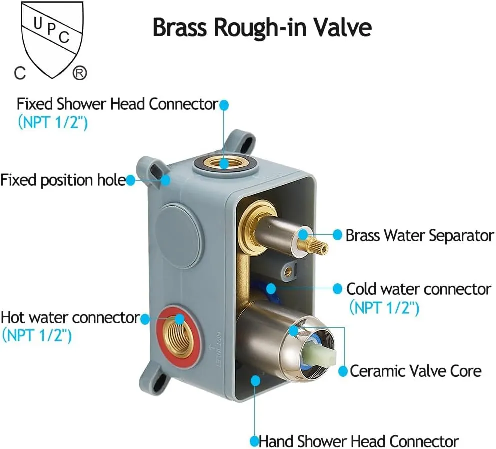 Brushed Nickel Shower System 12 Inch Bathroom Luxury Rain Mixer Shower Combo Set Wall Mounted Rainfall Shower Head and Handheld System Shower Faucet Set Rough-in Valve Body and Trim Included