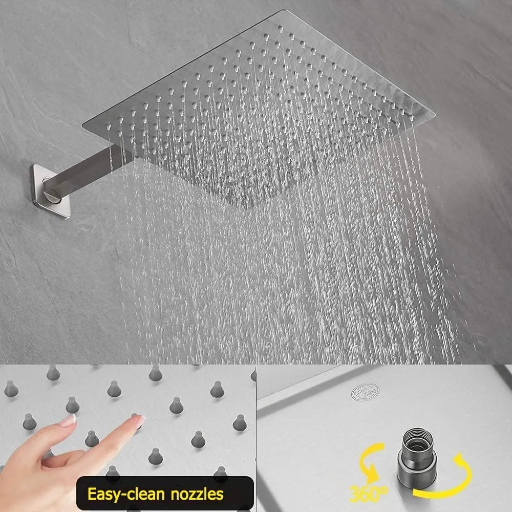 Brushed Nickel Shower System 12 Inch Bathroom Luxury Rain Mixer Shower Combo Set Wall Mounted Rainfall Shower Head and Handheld System Shower Faucet Set Rough-in Valve Body and Trim Included