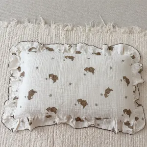 BuLuTu Cartoon Bear Muslin Pillowcase for Boys Girls Cute Animal Print Toddler Pillow Cases Soft Breathable Cotton Pillow Cover for Young Kids Bedding Nursery Decor,1 Piece, 28"x18"