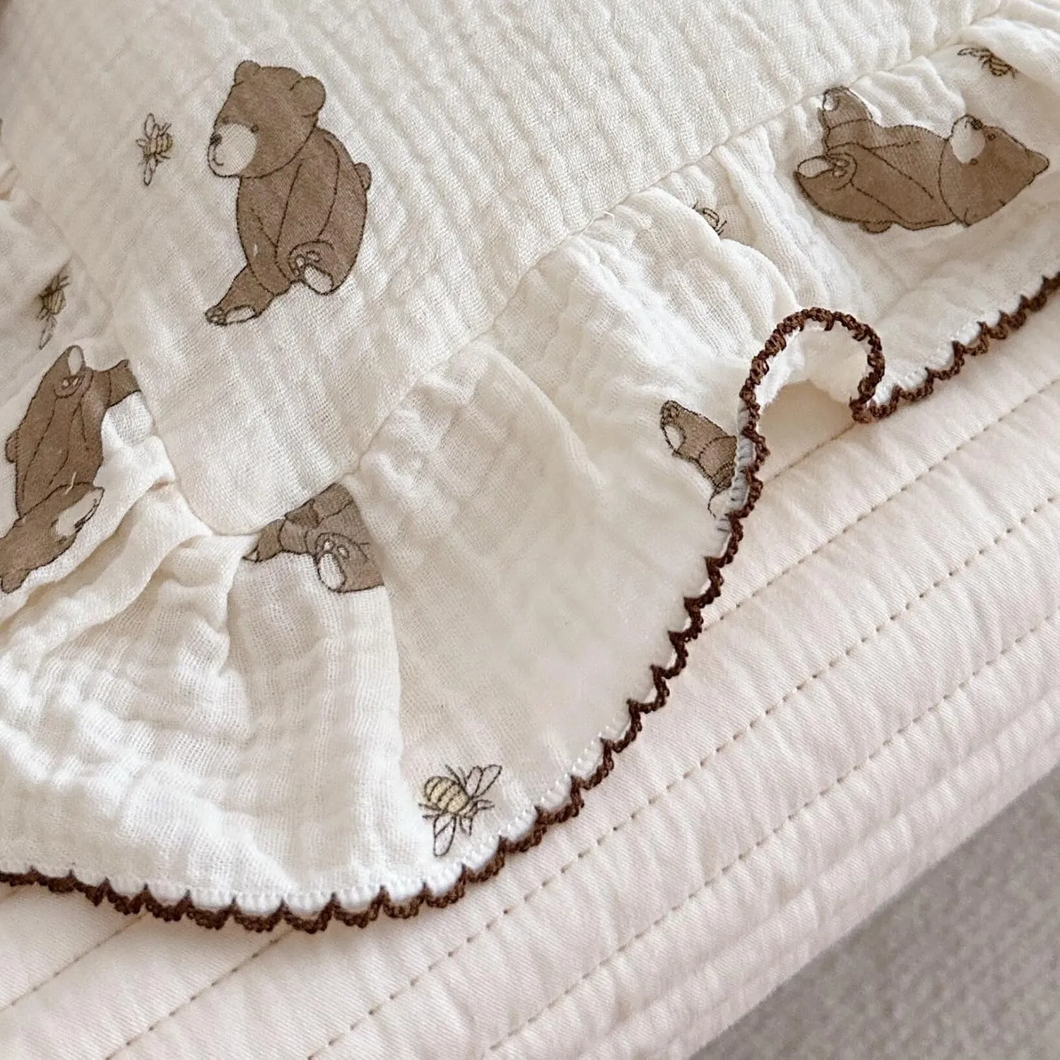 BuLuTu Cartoon Bear Muslin Pillowcase for Boys Girls Cute Animal Print Toddler Pillow Cases Soft Breathable Cotton Pillow Cover for Young Kids Bedding Nursery Decor,1 Piece, 28"x18"