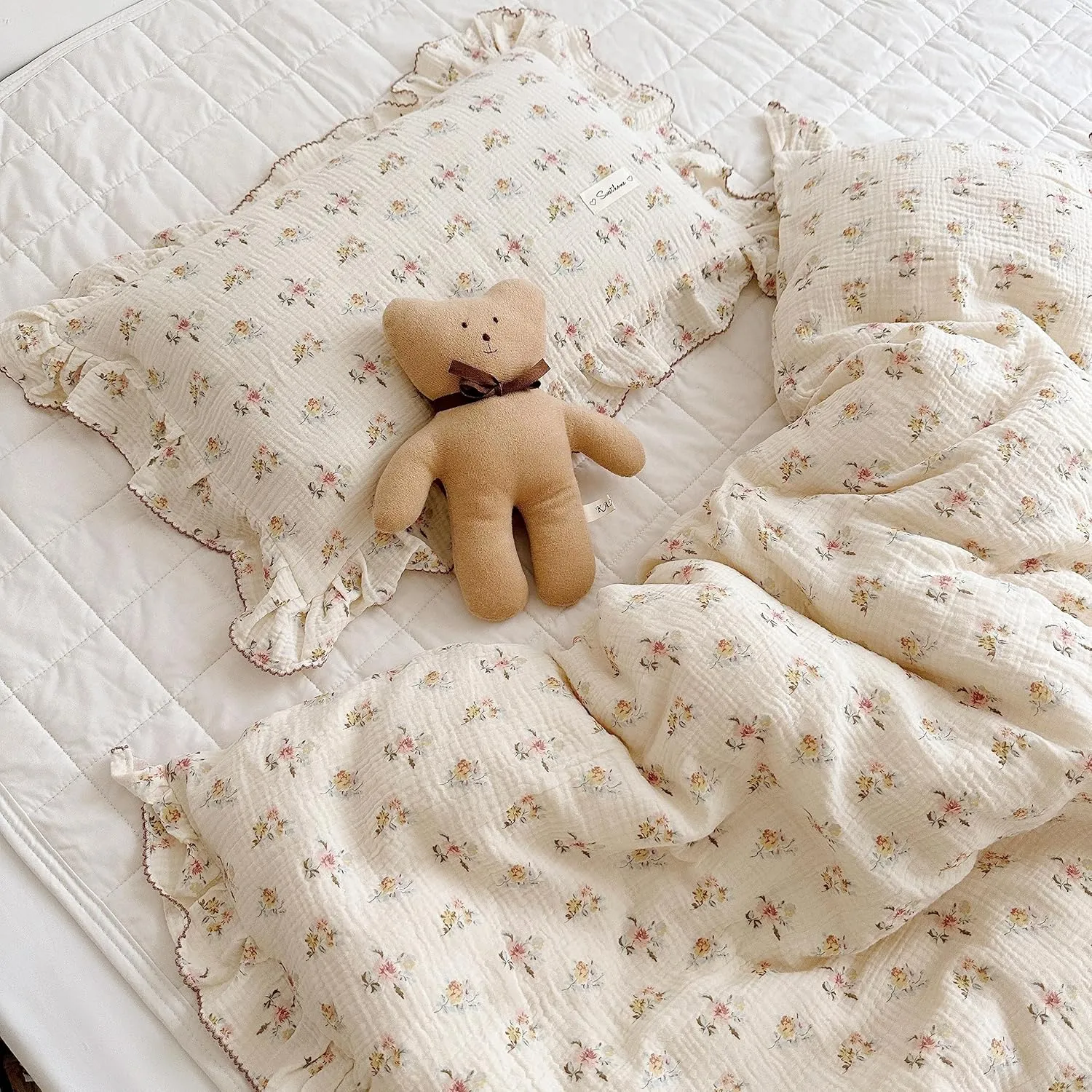 BuLuTu Cotton Muslin Kids Toddler Pillowcase with Cute Azalea Flowers Pattern Super Soft Crib Nursery Pillowcase for Boys,Girls,Bedding Decor Machine Washable, Durable Pillowcase,1 Piece,Standard