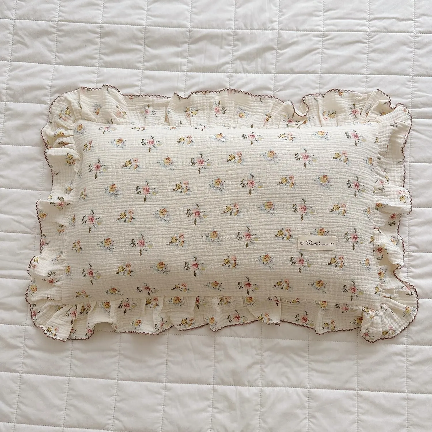 BuLuTu Cotton Muslin Kids Toddler Pillowcase with Cute Azalea Flowers Pattern Super Soft Crib Nursery Pillowcase for Boys,Girls,Bedding Decor Machine Washable, Durable Pillowcase,1 Piece,Standard