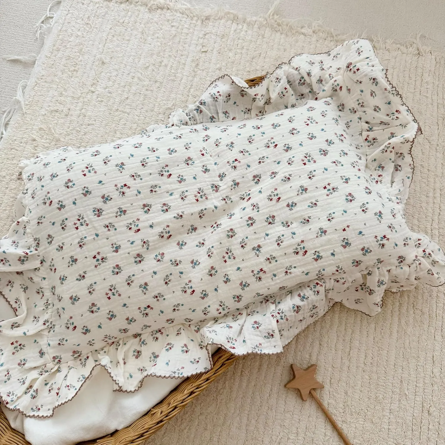 BuLuTu Girls Boys Kids Pillowcase Standard Size, Floral Pattern, 18"x28", 1 pc, Soft Breathable Muslin Cotton Toddler Bed Pillow Cases Kids Bedding Room Decor, Envelope Closure