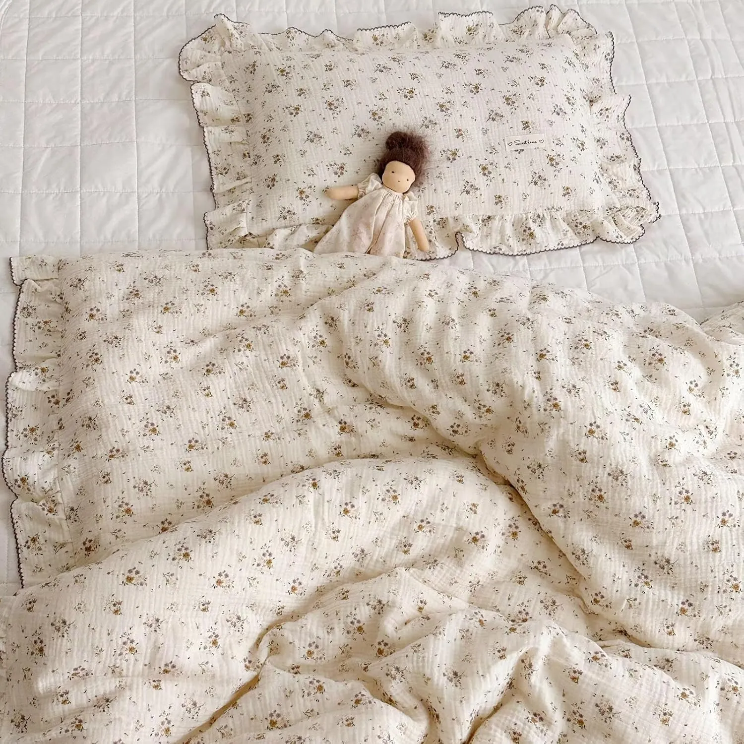 BuLuTu Shabby Chic Floral Toddler Pillow Cases Muslin Standard Size Pillowcases for Girls Kids Nursery Pillow Cover for Toddler Bed, Envelope Closure,1 Piece, Crapemyrtle Pattern, 28"x18"