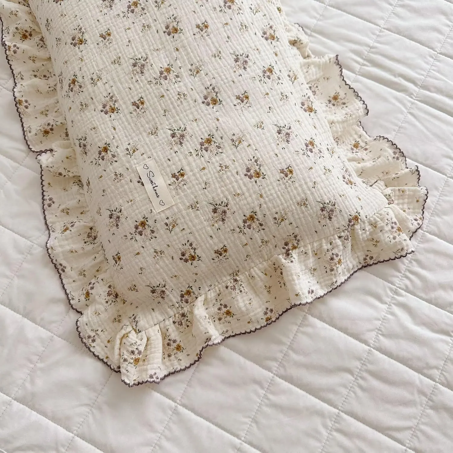 BuLuTu Shabby Chic Floral Toddler Pillow Cases Muslin Standard Size Pillowcases for Girls Kids Nursery Pillow Cover for Toddler Bed, Envelope Closure,1 Piece, Crapemyrtle Pattern, 28"x18"