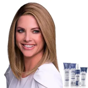 Bundle - 7 Items: Carrie Lite Exclusive Human Hair by Jon Renau, Christy's Wigs Q & A Booklet, BeautiMark Hydra Shampoo Conditioner Mask Protect Leave-In Spray Shine Serum - Color: 24BT18S8