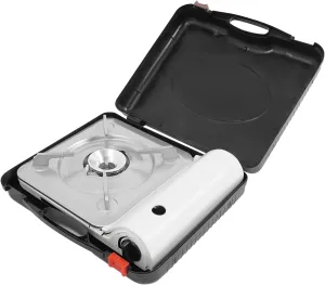Butane Camping Stove, Camping Stove with Portable Case, for Camping Trips, Gatherings, or Other Outdoor Cooking, 13.58 * 11.22 * 3.74in (Silver  White)
