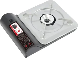 Butane Camping Stove with Portable Case, 3500W High-Power Portable BBQ Grill Butane Camping Stove for Backpacking, Beach Parties & Outdoor Cooking (Silver  Black)