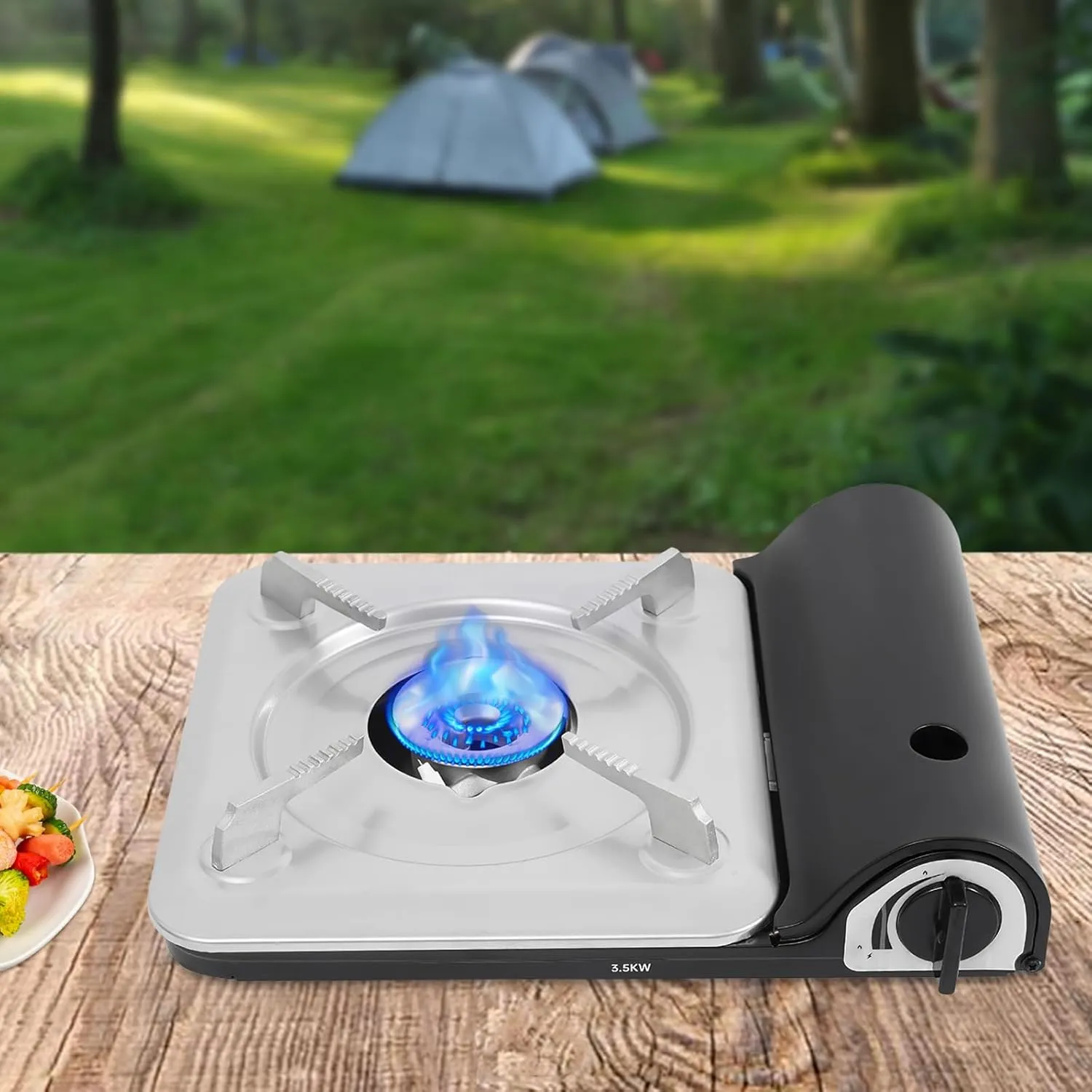 Butane Camping Stove with Portable Case, Countertop Gas Heater for Outdoor Cooking Camping Ice Fishing Hiking Hunting Survival Emergency Patio (Black)