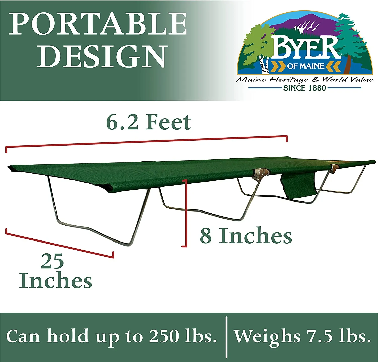 BYER OF MAINE TriLite Cot, Camping cots for Adults, Portable cot, Single