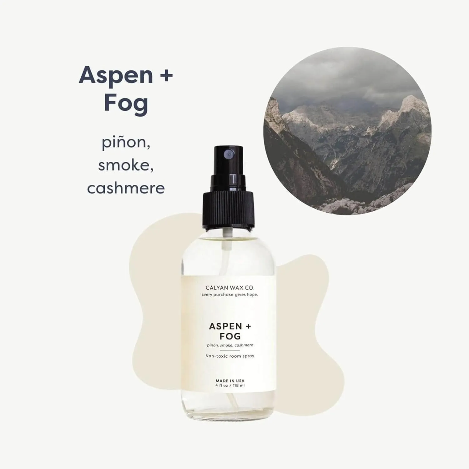 Calyan Wax Co. Non Toxic Room Spray, Aspen   Fog Air Freshener, Non Aerosol Natural Room Mist, Aromatherapy Spray with Essential Oils, 4fl oz