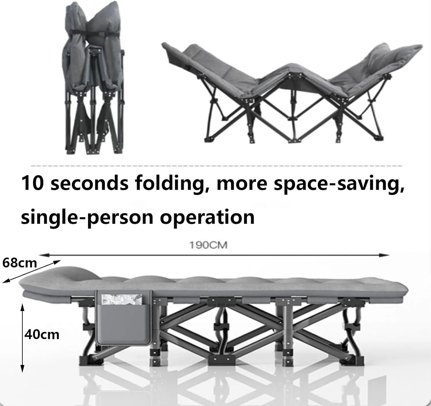 Camp Bed for Adults with Soft Cushion and 3D Memory Headrest, Portable Folding Cot for Sleeping, Lightweight Tent Cot with Storage Backpack Supports 160kg(Gray)