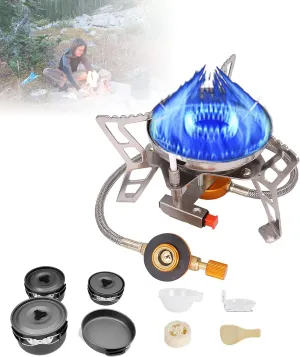 Camp Stove, Camping Gas Burner, 4600w Foldable, with Tableware, Suitable for a Family of 3-4 People Traveling, Hiking, Beach, Picnic