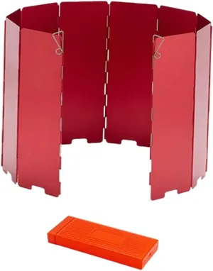 Camp Stove Windscreen Wind Shade Foldable 10 Plates Compact Wind Protection Stove Windshield for Hiking Outdoor BBQ Picnic, Red
