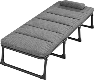 Camping Bed with 4cm Mattress Folding Bed Guest Bed with 4 Levels of Adjustment Camping Cot for Bedroom,Office,Camp Home Nap