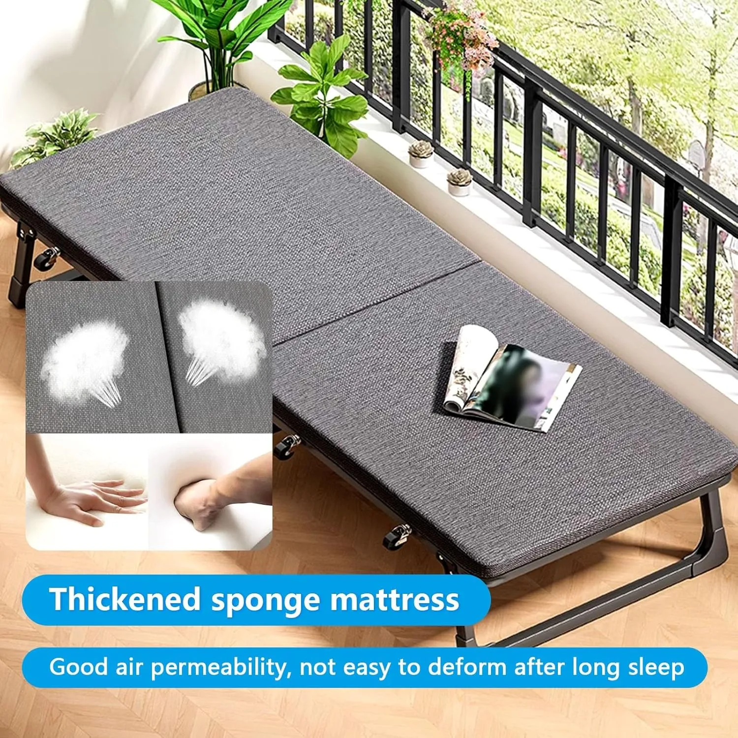 Camping Beds for Adults Camping Cot W/Mat Metal Frame Camping Cot with Thick Pad Folding Guest Bed Easy to Store Foldable Fold Up Guest Bed for Home Office Nap Beach Travel(183x80x37cm)