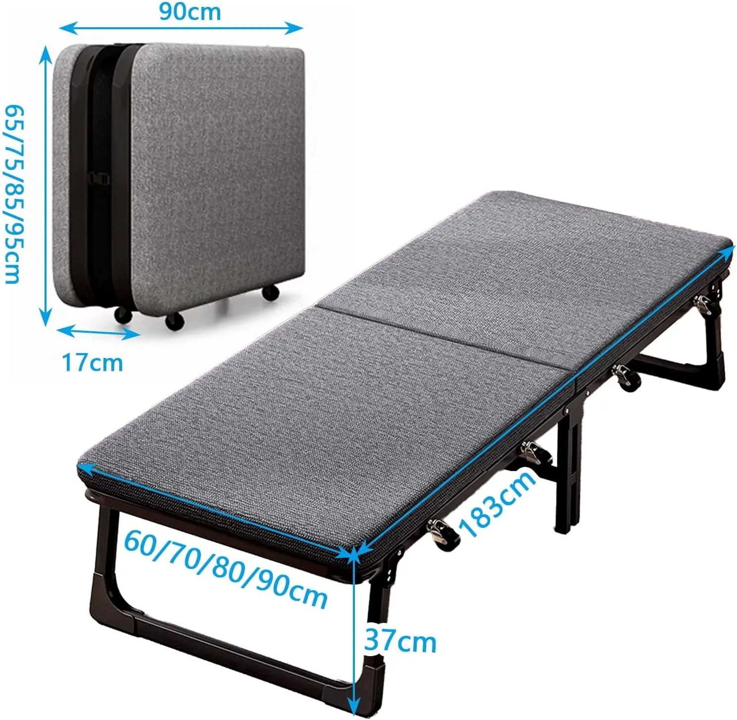 Camping Beds for Adults Camping Cot W/Mat Metal Frame Camping Cot with Thick Pad Folding Guest Bed Easy to Store Foldable Fold Up Guest Bed for Home Office Nap Beach Travel(183x80x37cm)