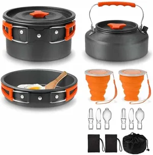 Camping Cooking Cookware Mess Kit Outdoor Ultralight Non-Stick Pots Pan Kettle Folding for Backpacking Picnic Hiking