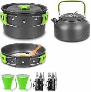 Camping Cooking Cookware Mess Kit Outdoor Ultralight Non-Stick Pots Pan Kettle Folding for Backpacking Picnic Hiking