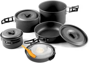 Camping Cookware Camping Cookware Kit Outdoor Cooking Set for 4 to 5 People Non Stick Folding Camping Pans and Pots Camping Hiking Picnic BBQ Outdoor Camping Cookware (Black 4)